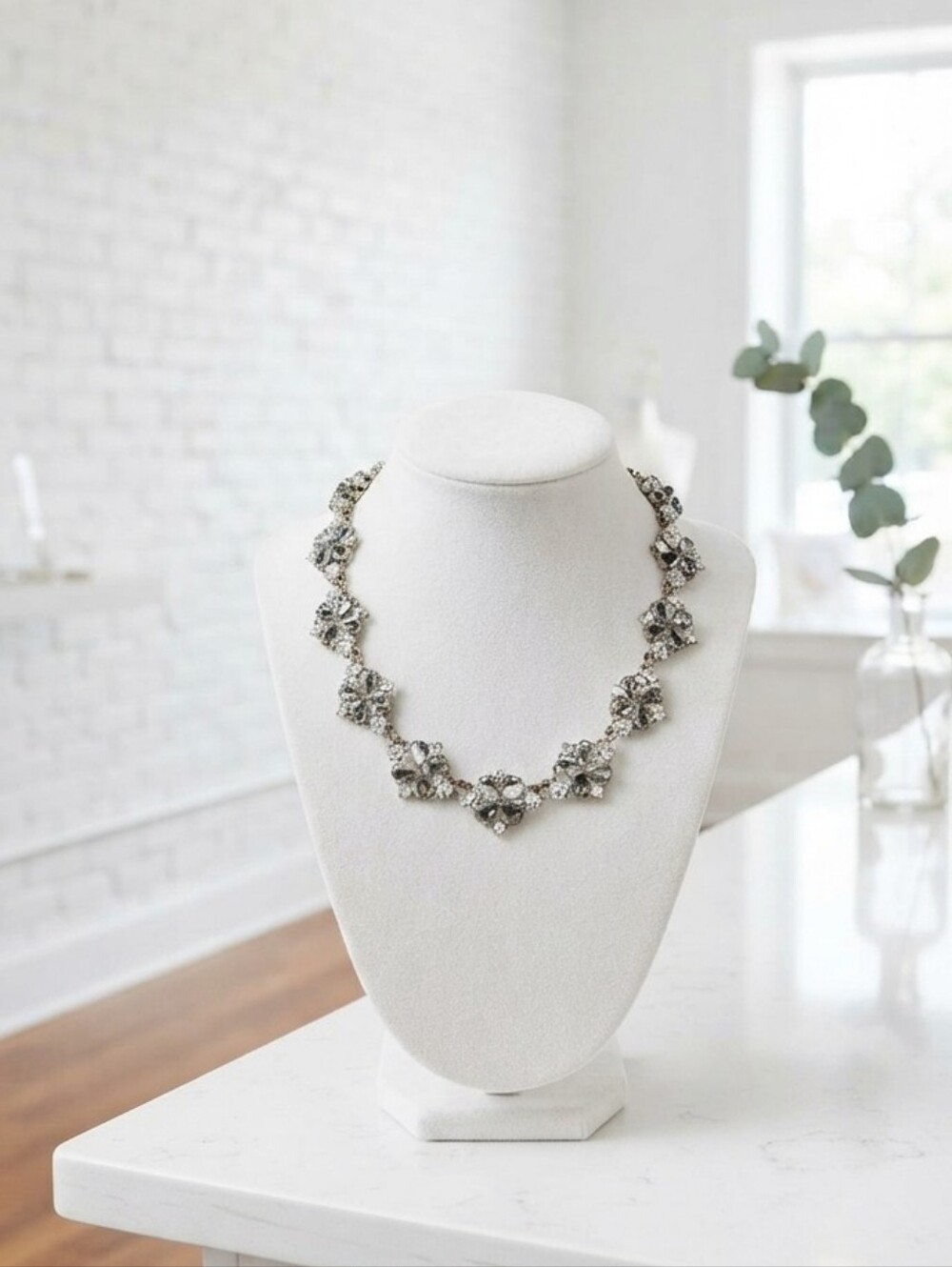 Charter Club Gold-Tone Floral Crystal Necklace - Clear and Gold